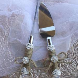Wedding Cake Server And Knife Set - Country Rustic..