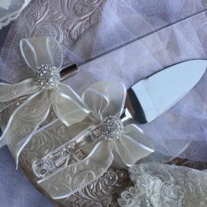 Wedding Cake Server And Knife Set Crystal Handle..